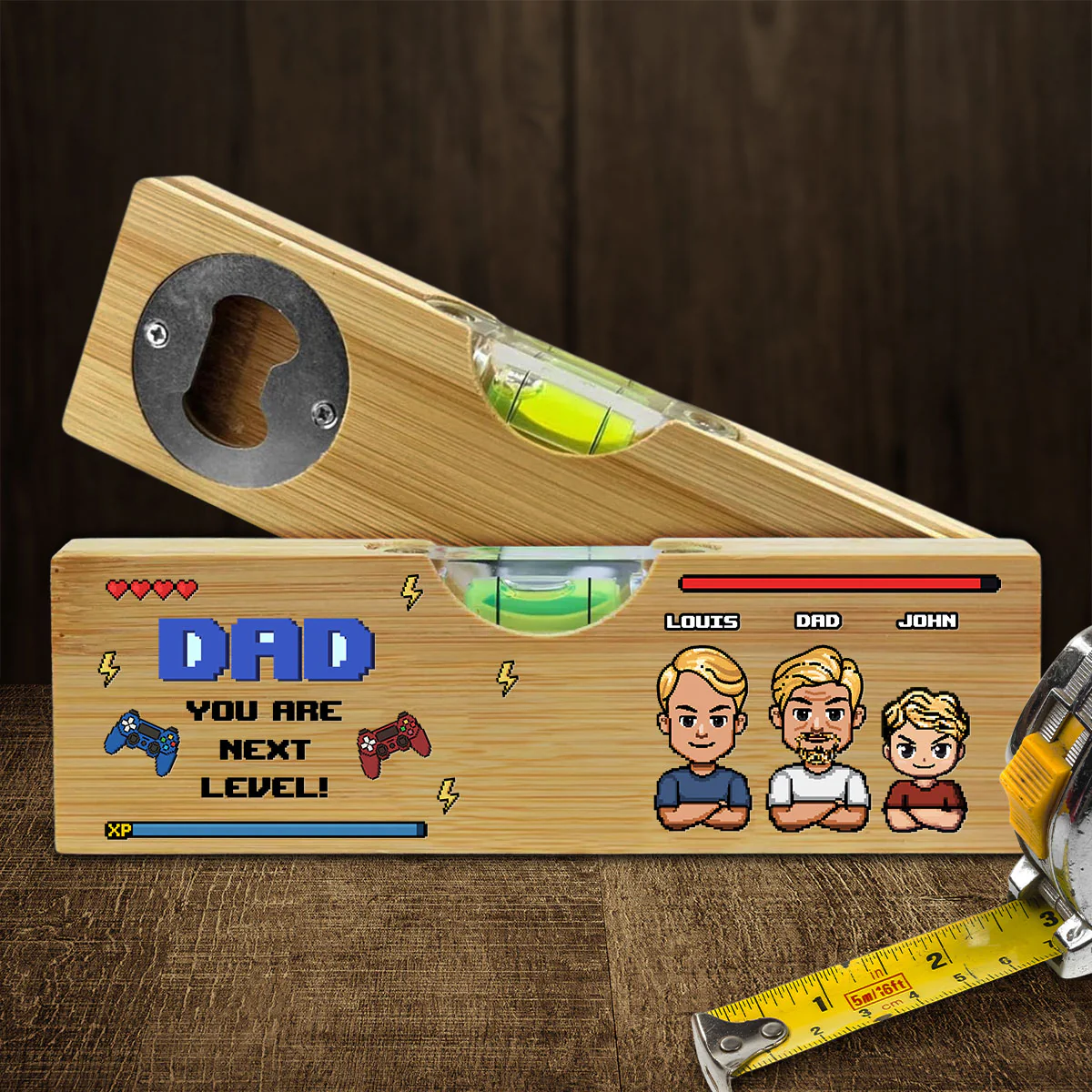 Next Level Dad - Personalized Custom Wooden Spirit Level Bottle Opener - Image 5