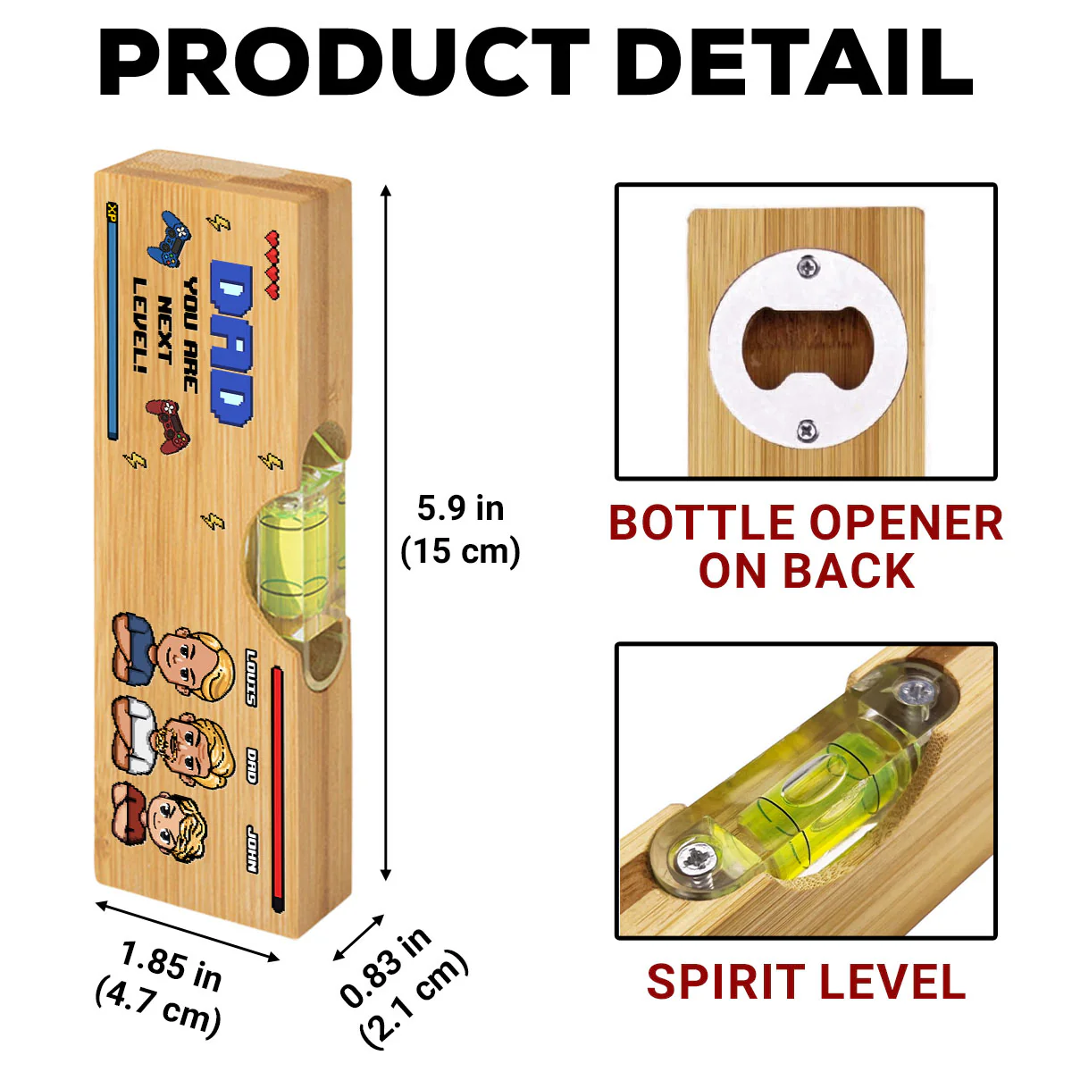Next Level Dad - Personalized Custom Wooden Spirit Level Bottle Opener - Image 6