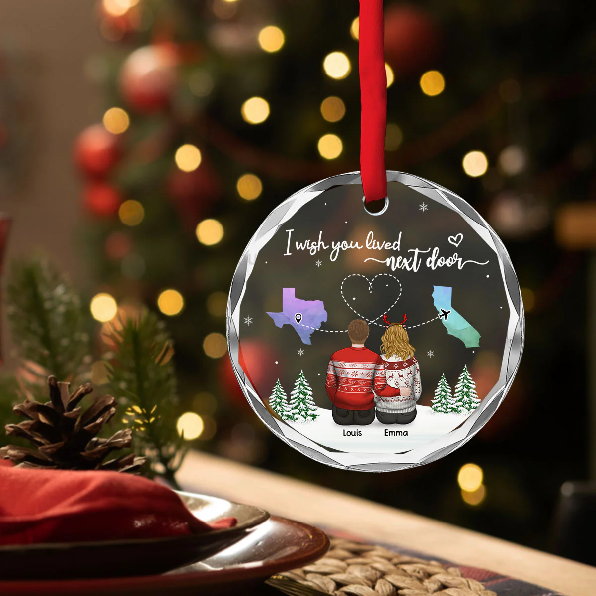 No Distance Between Friends - Personalized Custom Glass Ornament - Image 3