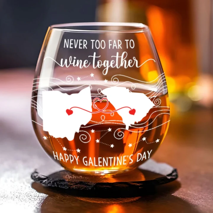 No Distance Can Dim The Light Of Us - Personalized Custom Wine Glass - Image 5