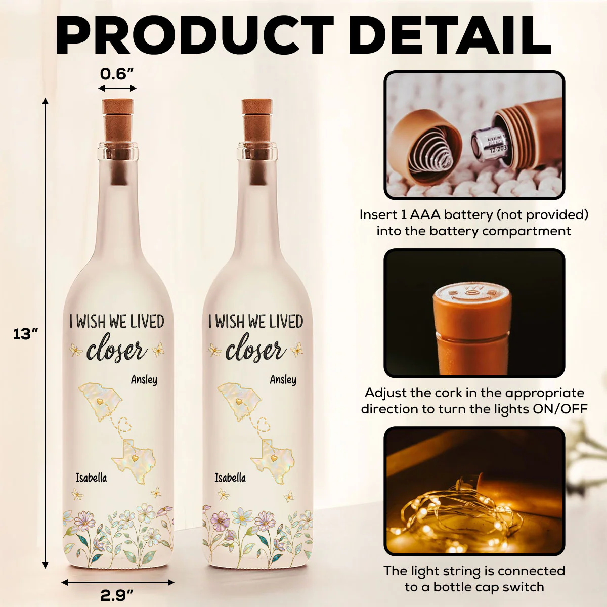 No Matter the Distance - Personalized Custom Bottle Lamp - Image 5