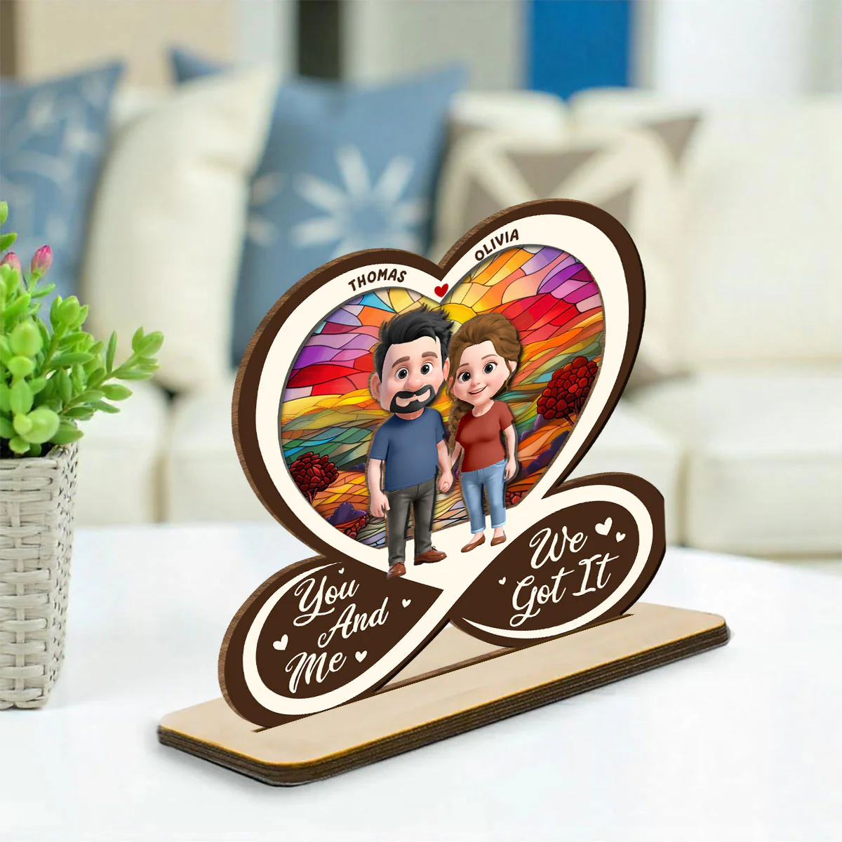 No Matter What I Love You - Personalized Custom 2-Layer Wood Plaque With Flat Base - Image 3