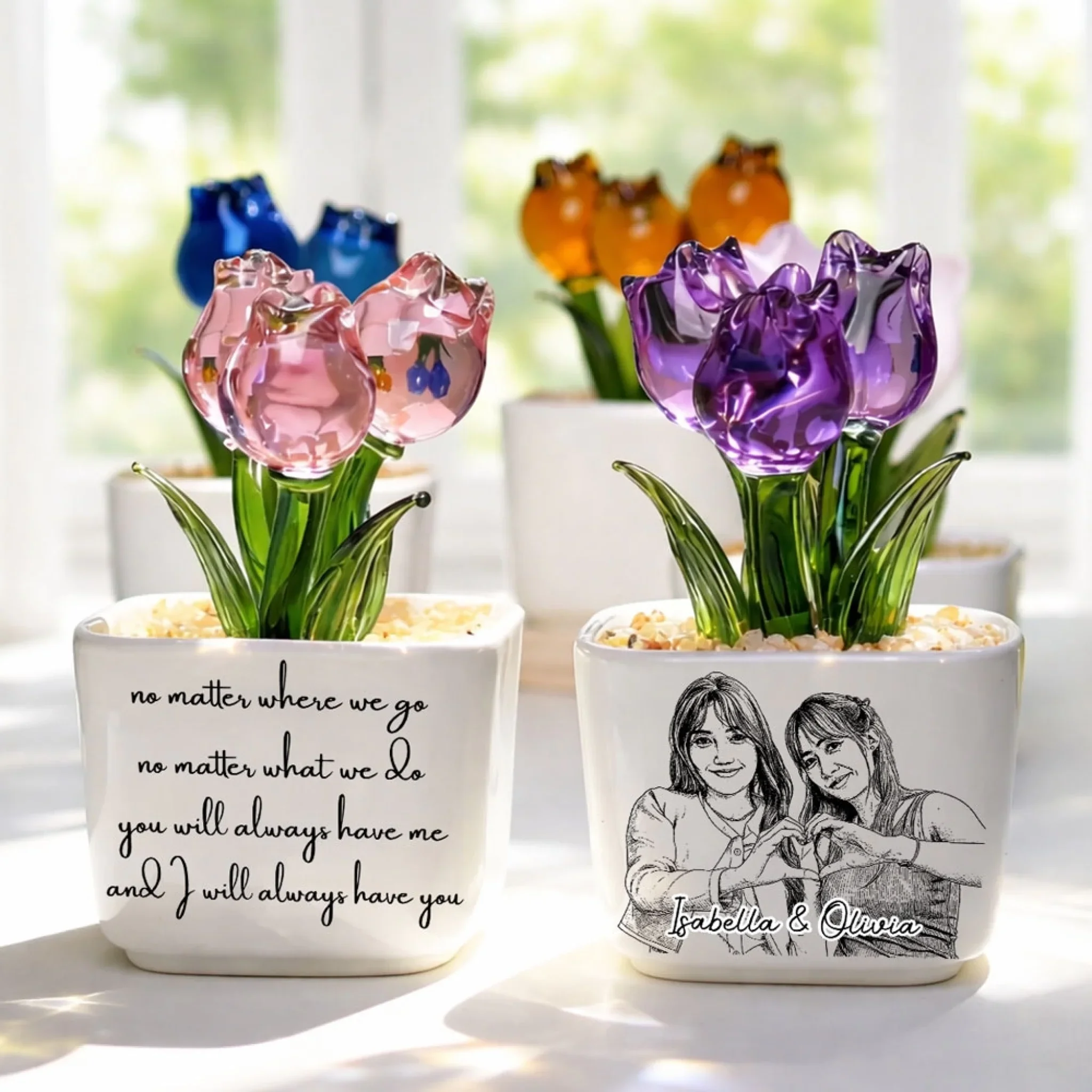 No Matter Where You Go - Personalized Custom Glass Everlasting Tulips - Image 5