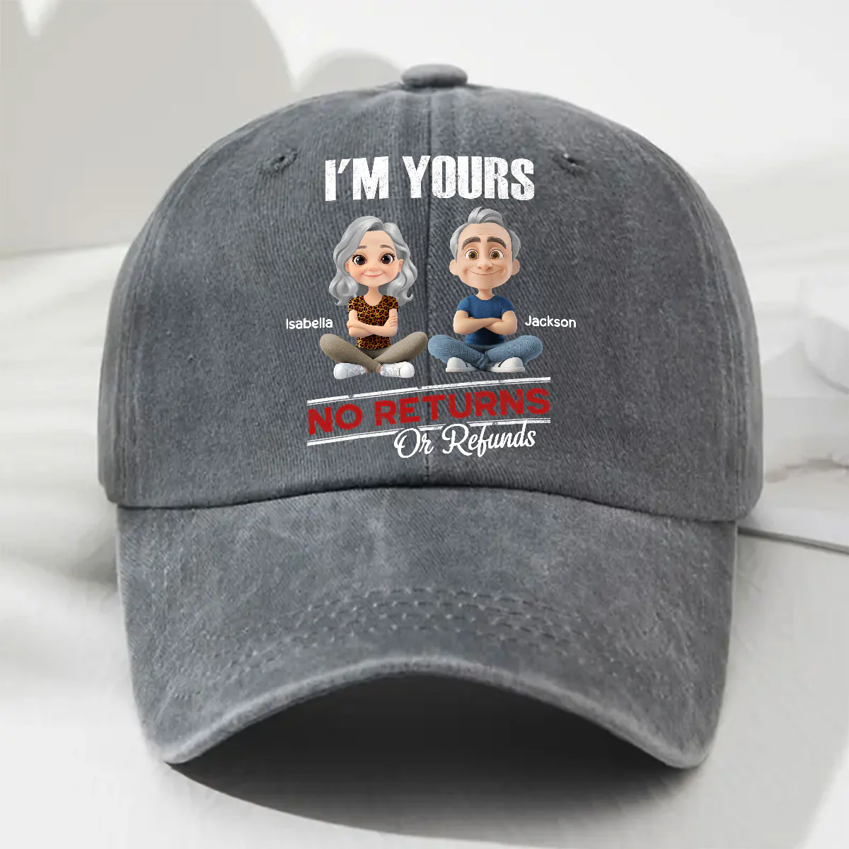 No Refunds - Personalized Custom Vintage Washed Denim Cap - Image 3