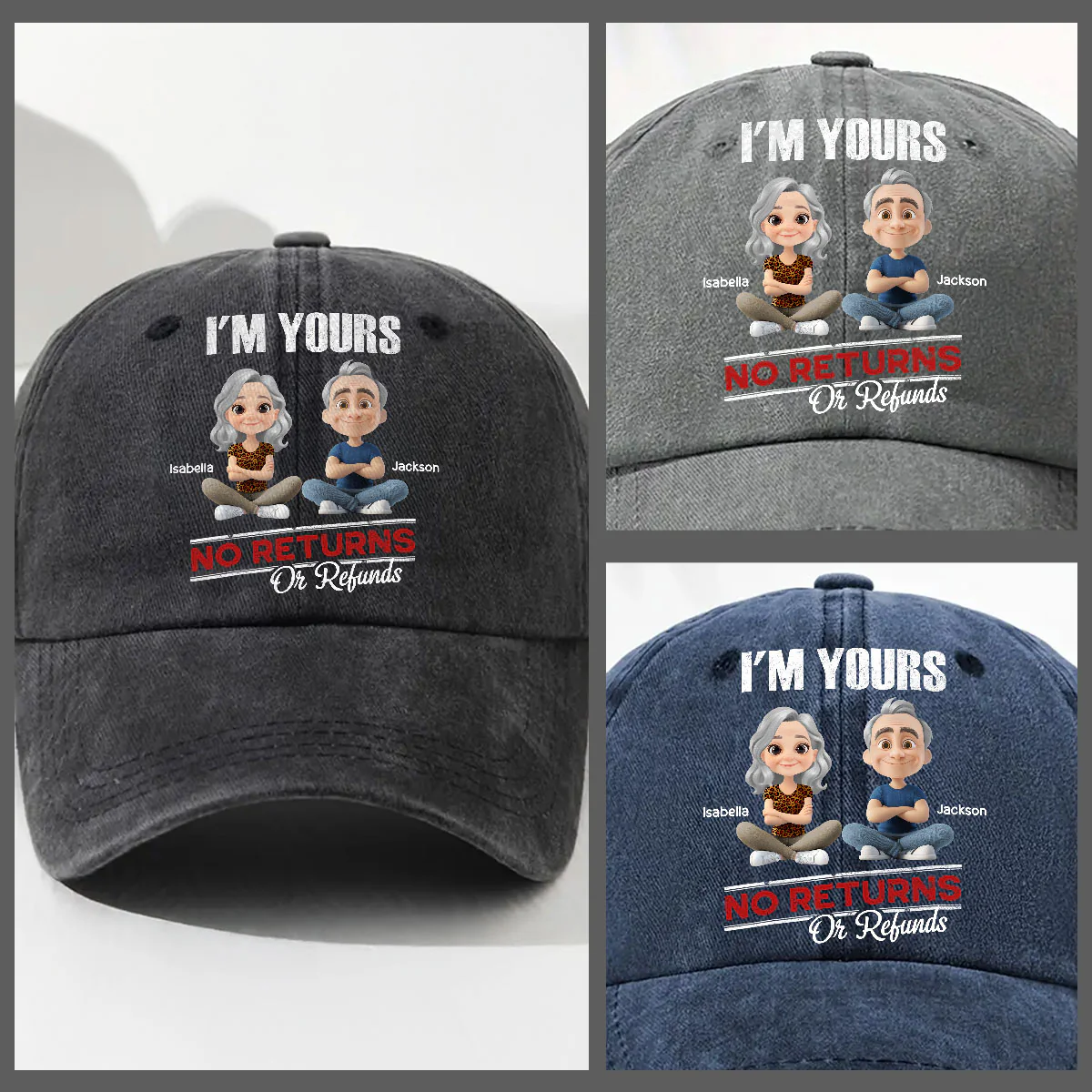 No Refunds - Personalized Custom Vintage Washed Denim Cap - Image 4