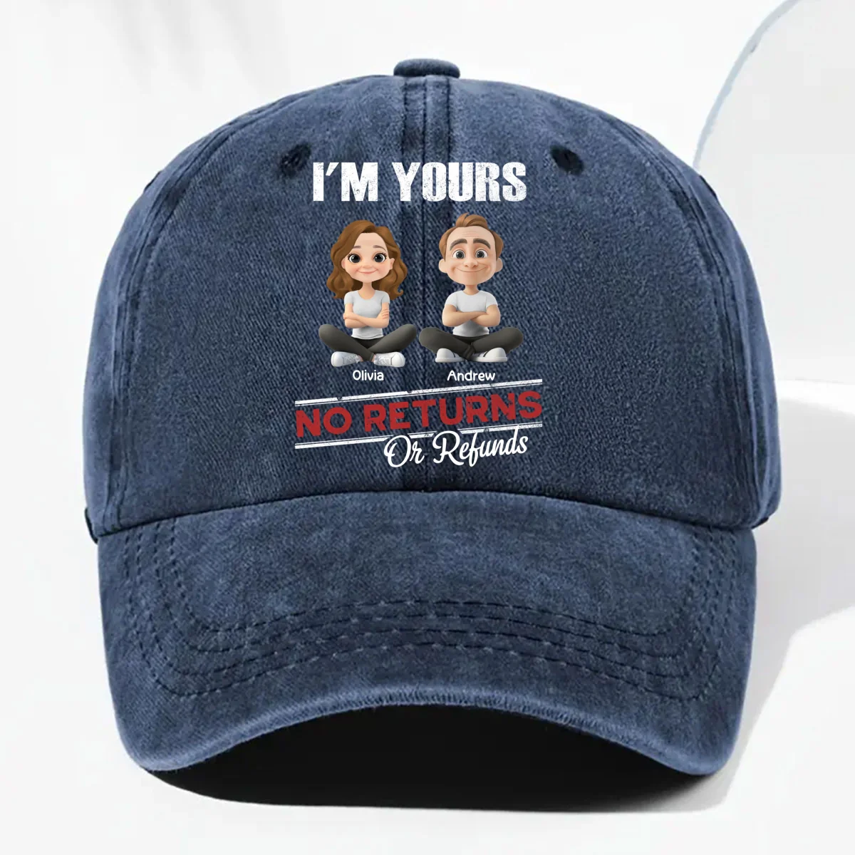No Refunds - Personalized Custom Vintage Washed Denim Cap - Image 7