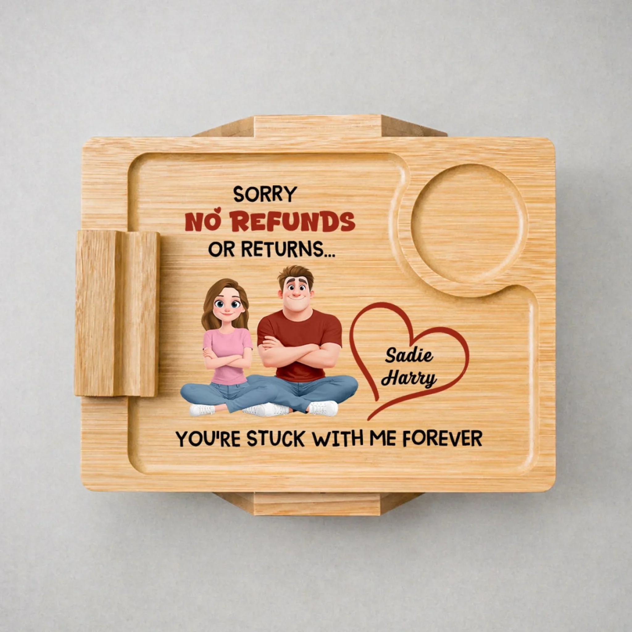 No Returns Allowed - Personalized Custom Wooden Couch Arm Table - Image 3