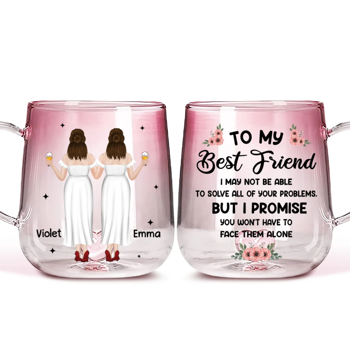 No Storm Alone - Personalized Custom Pink Gradient Glass Mug - Image 5