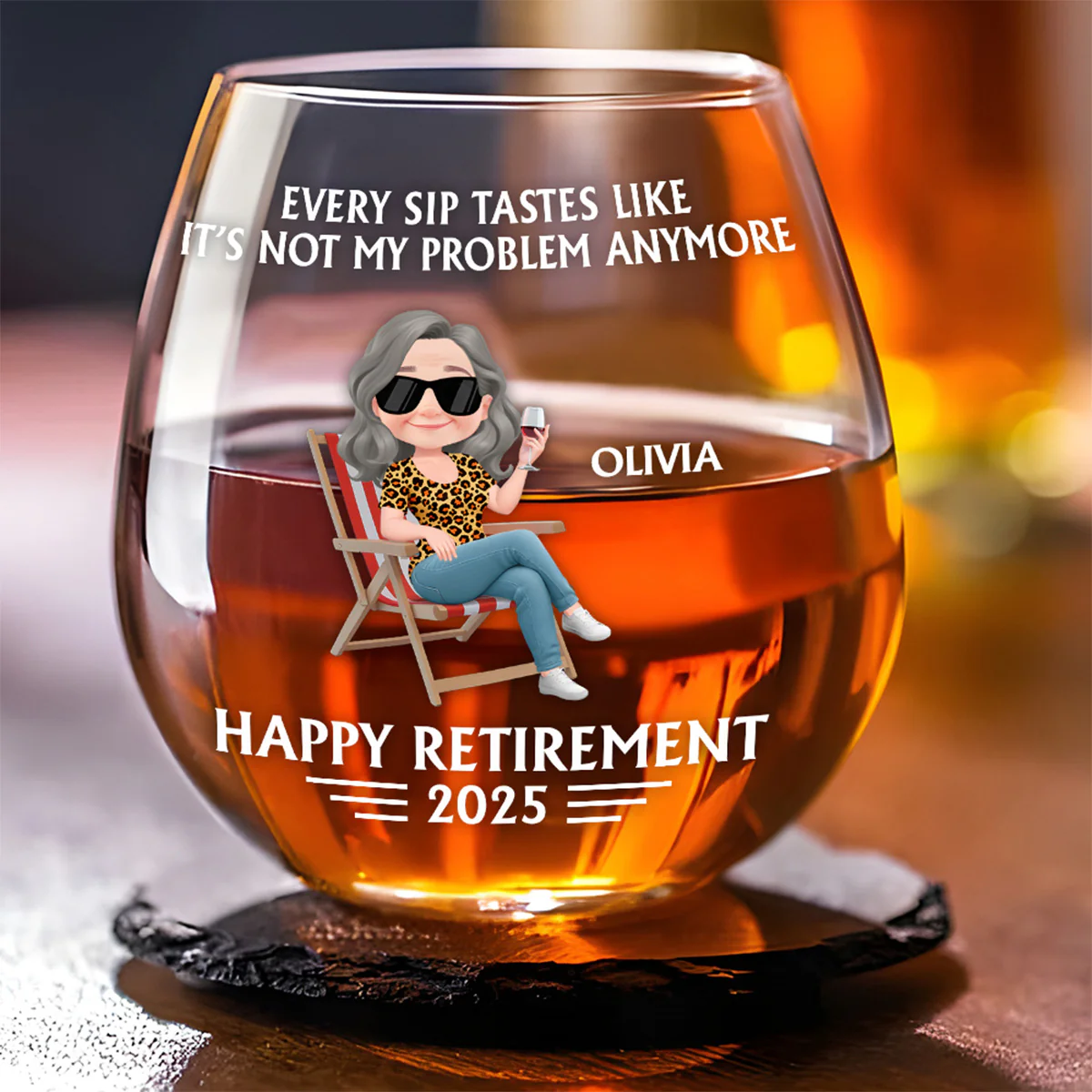 Not My Problem Anymore - Personalized Custom Wine Glass - Image 3