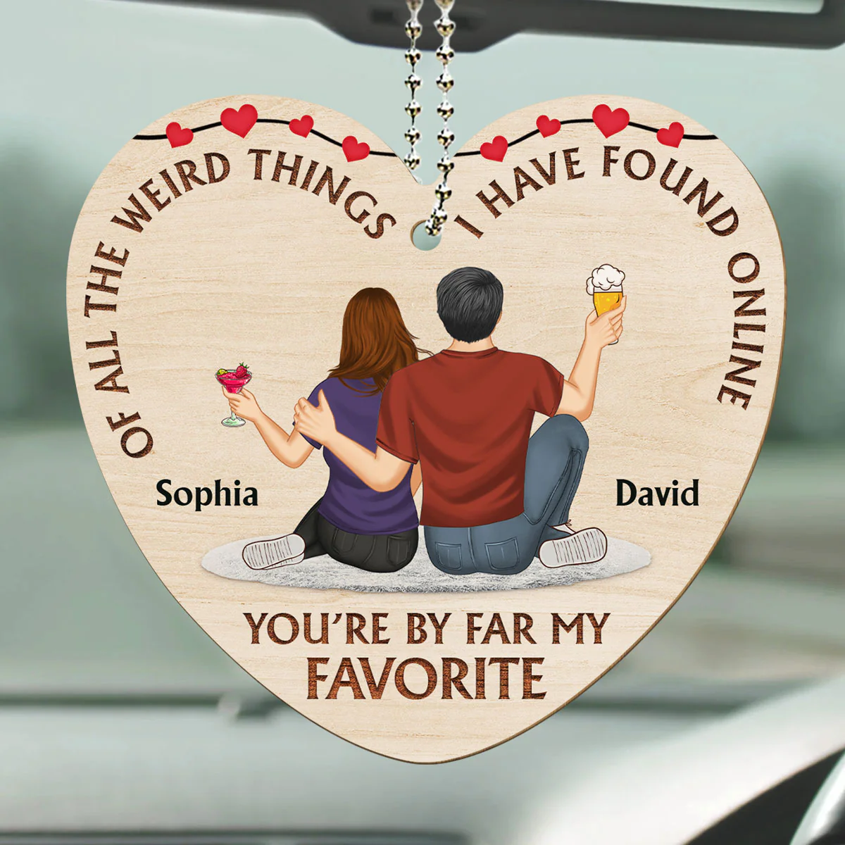 Of All The Weird Things - Personalized Custom Wood Car Ornament - Image 2
