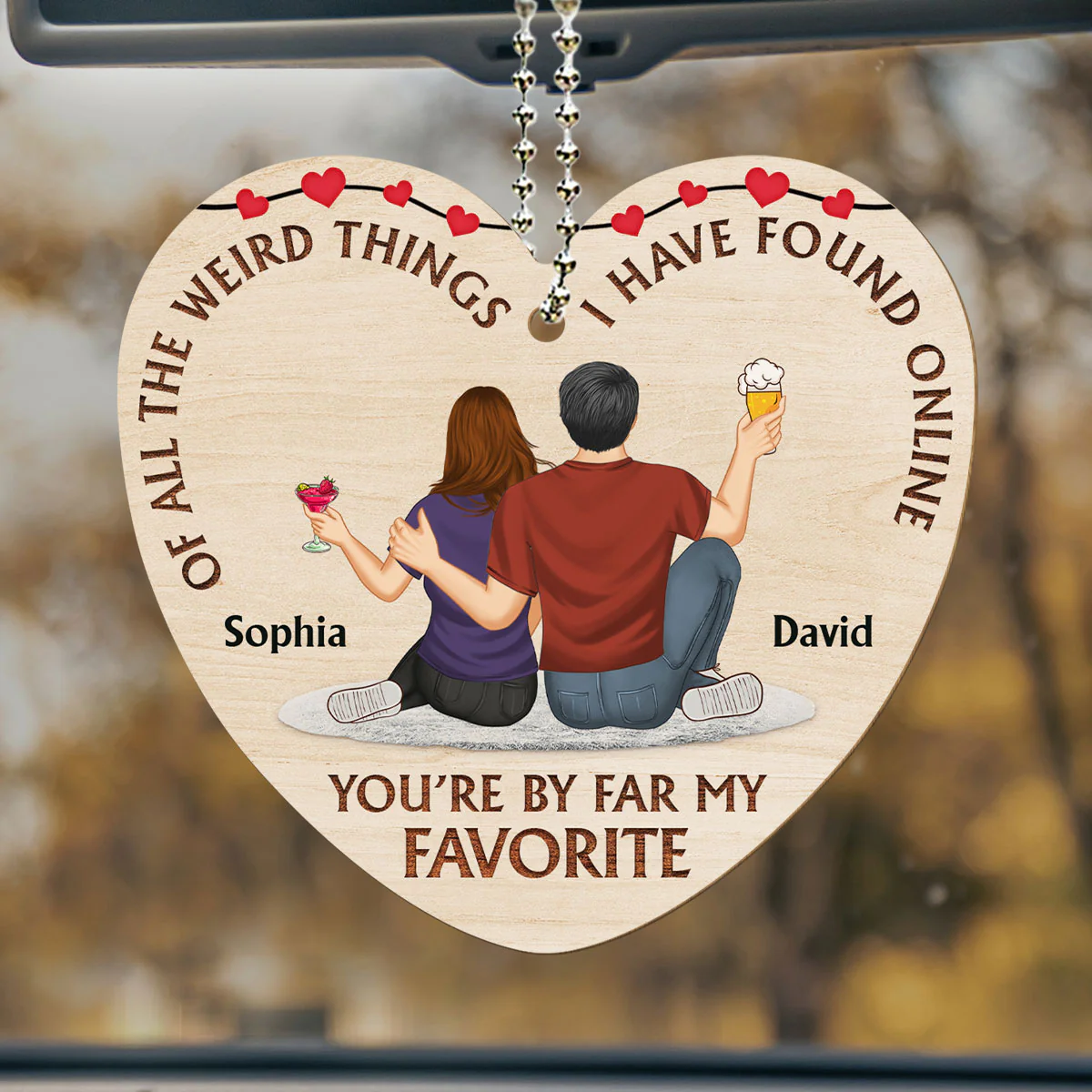 Of All The Weird Things - Personalized Custom Wood Car Ornament - Image 3