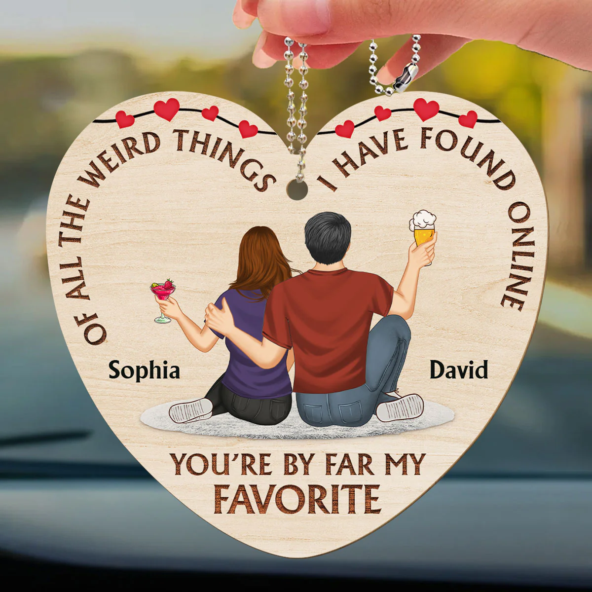 Of All The Weird Things - Personalized Custom Wood Car Ornament - Image 4
