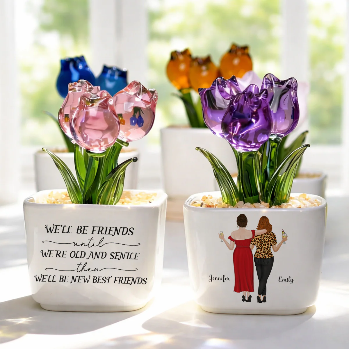 Old And Senile Besties - Personalized Custom Glass Everlasting Tulips - Image 2