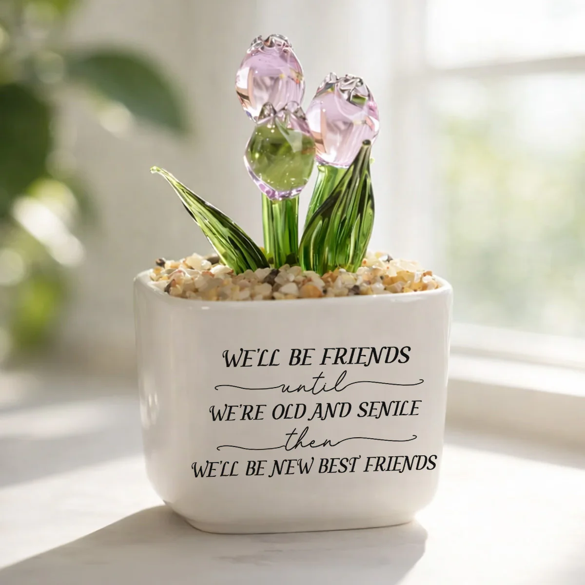 Old And Senile Besties - Personalized Custom Glass Everlasting Tulips - Image 3