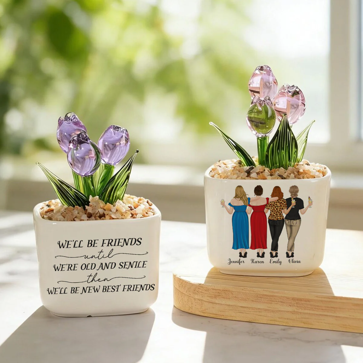 Old And Senile Besties - Personalized Custom Glass Everlasting Tulips - Image 4