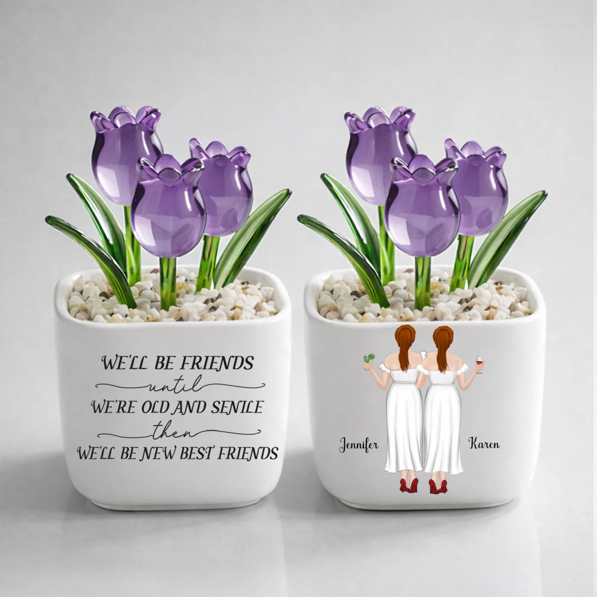 Old And Senile Besties - Personalized Custom Glass Everlasting Tulips - Image 9