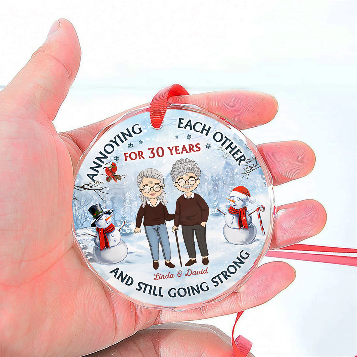 Old Couple Annoying Each Other - Personalized Custom Glass Ornament - Image 3