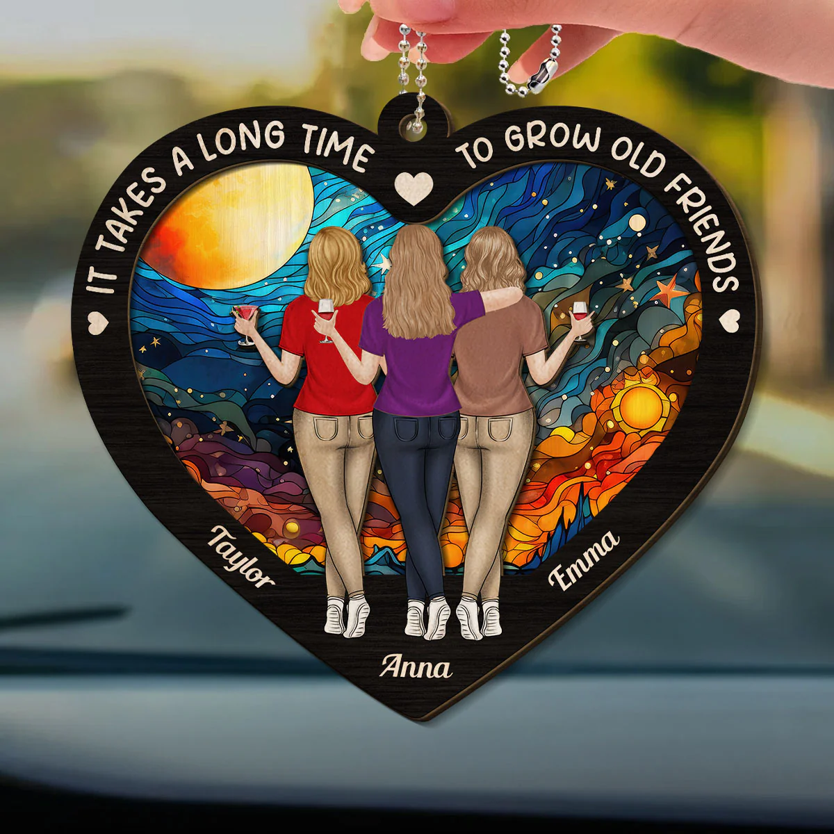 Old Friends Take Time To Grow - Personalized Custom 2-Layered Wood Car Ornament - Image 2
