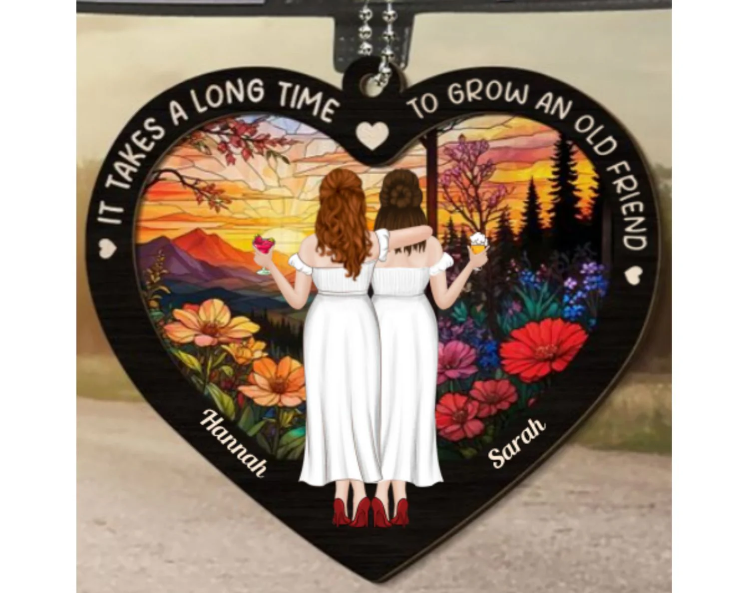 Old Friends Take Time To Grow - Personalized Custom 2-Layered Wood Car Ornament - Image 6