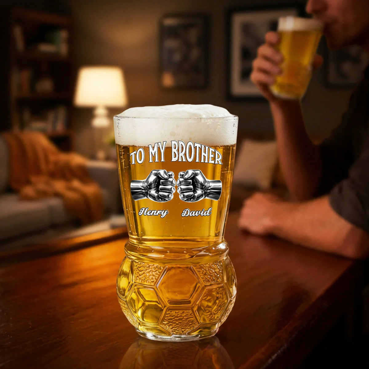 Once A Brother And Always A Brother - Personalized Custom Football Beer Glass - Image 4