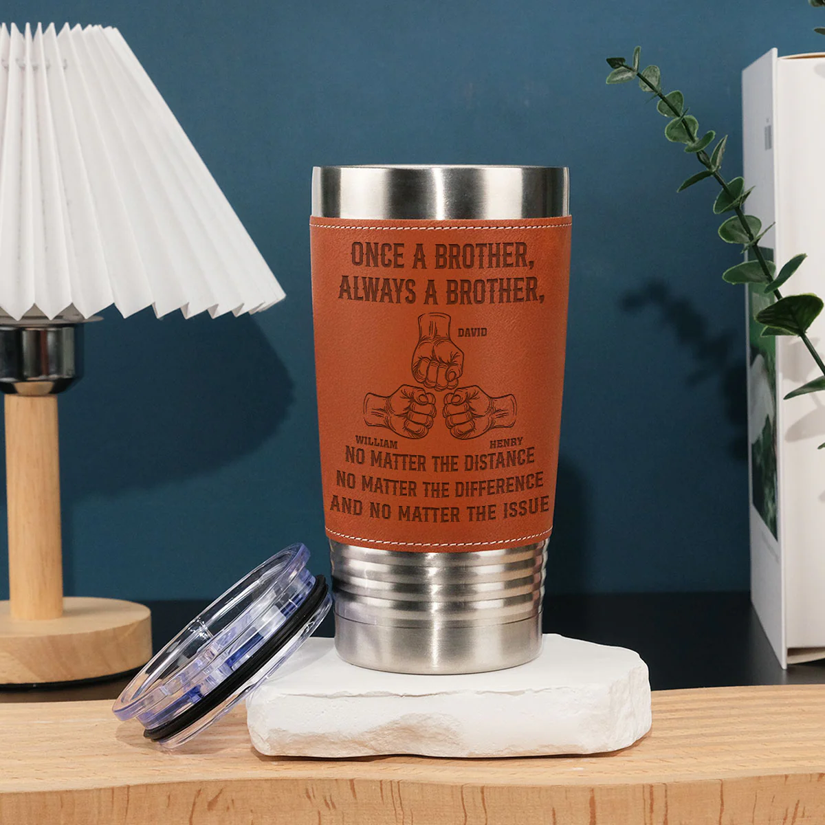 Once A Brother - Personalized Custom Engraved Leather Tumbler - Image 3