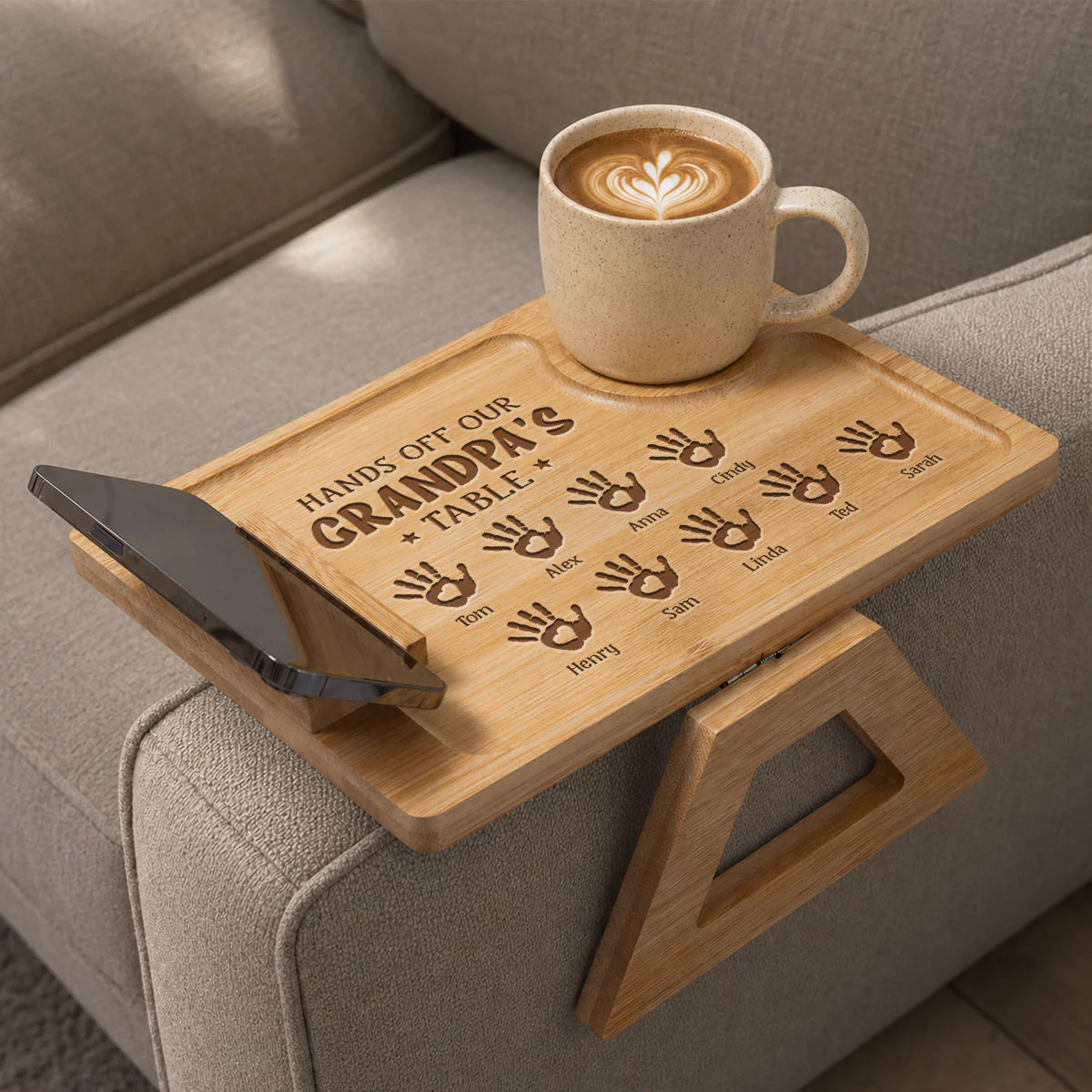 Only For The Great One - Personalized Custom Engraved Wooden Couch Arm Table - Image 2