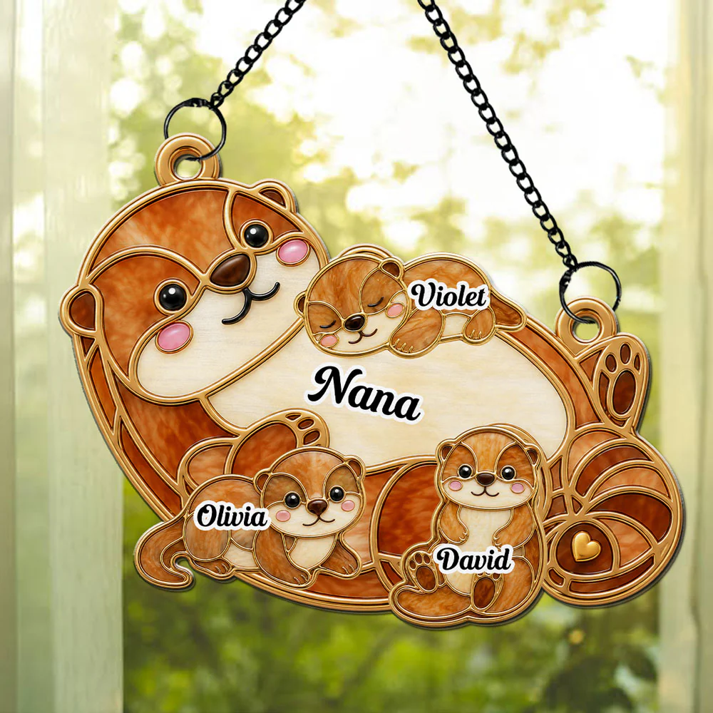 Otter Love - Personalized Custom 3D Effect Suncatcher - Image 3