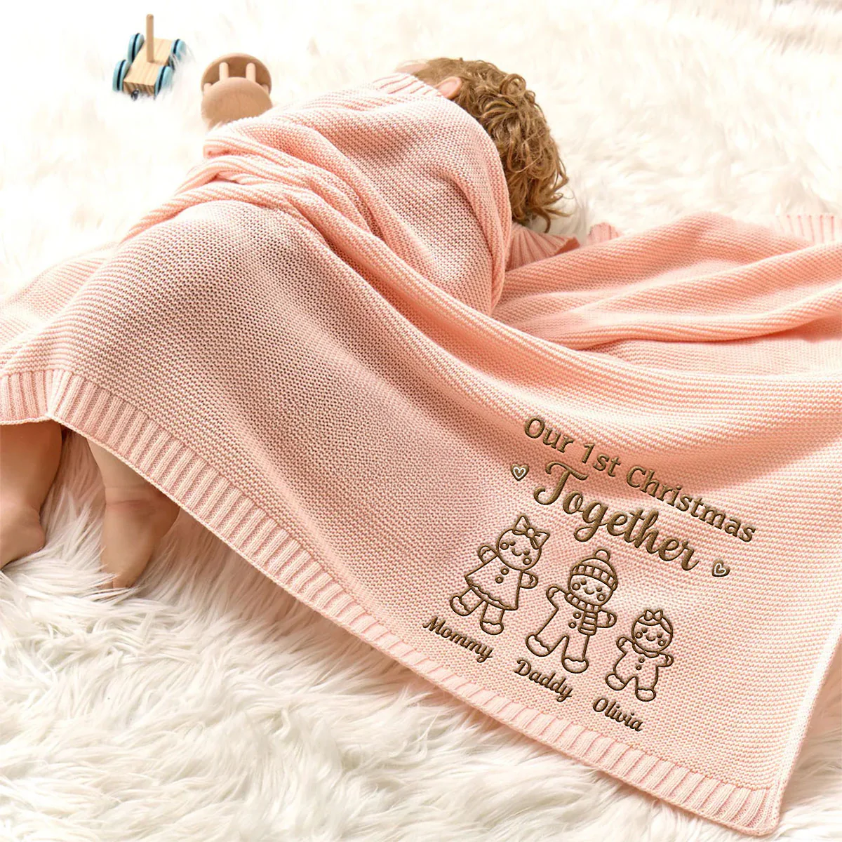 Our 1st Christmas Together - Personalized Custom Embroidered Knitted Baby Blanket - Image 2