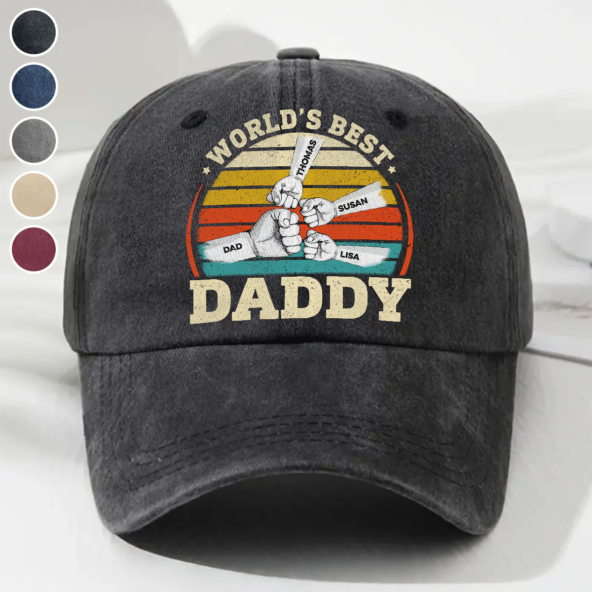 Our Best Daddy - Personalized Custom Vintage Washed Denim Cap