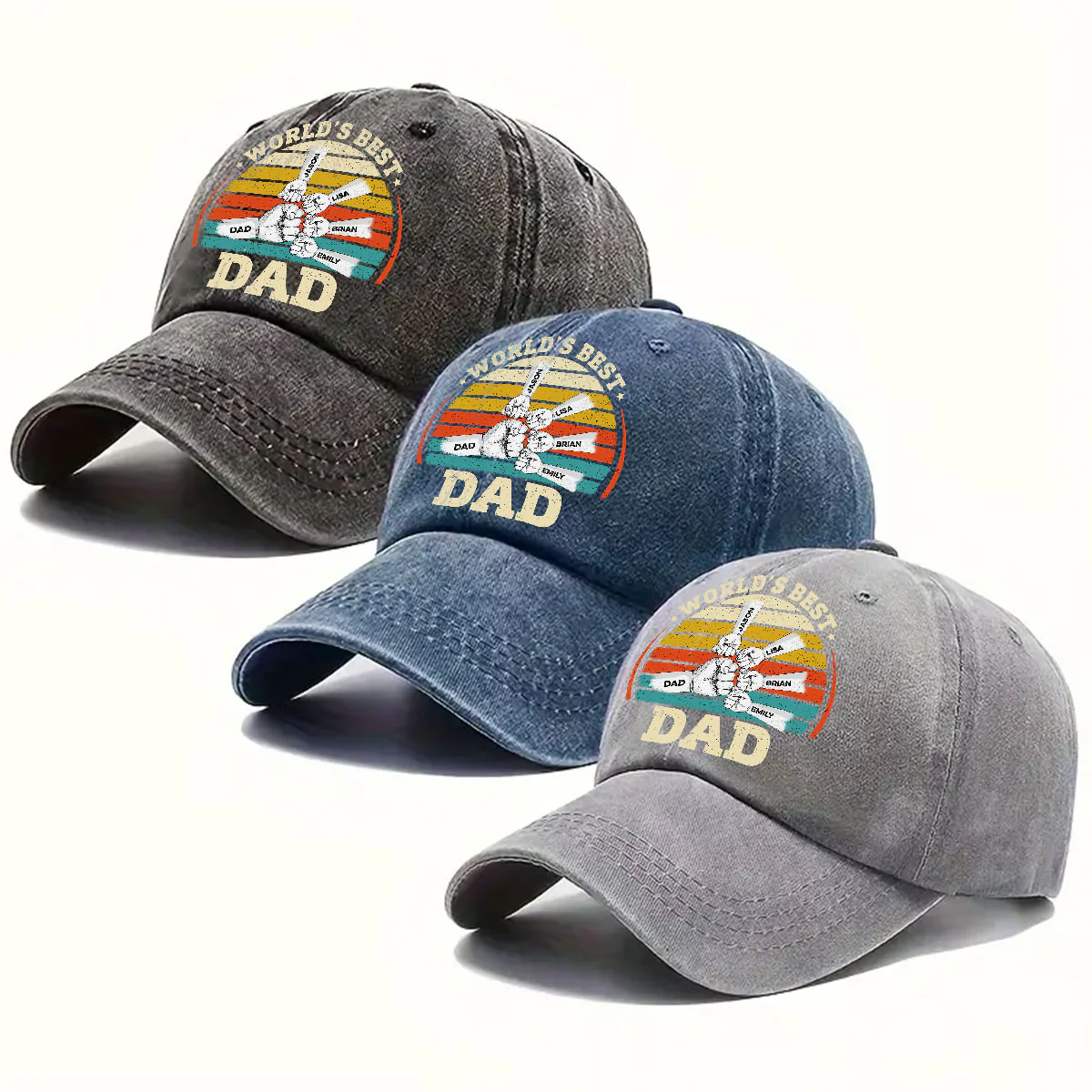 Our Best Daddy - Personalized Custom Vintage Washed Denim Cap - Image 4