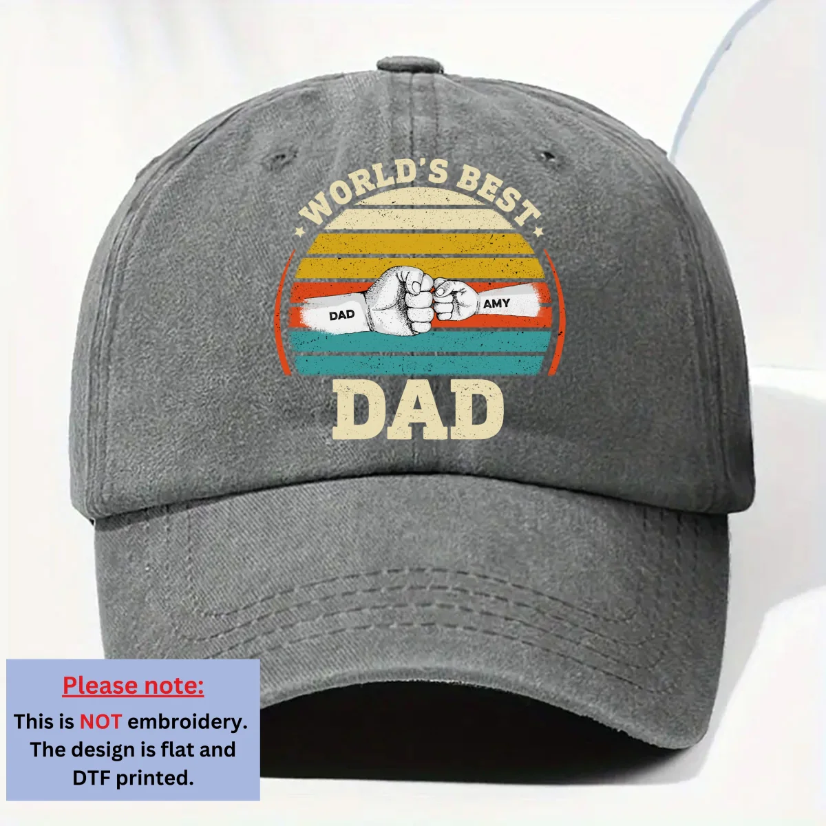 Our Best Daddy - Personalized Custom Vintage Washed Denim Cap - Image 7