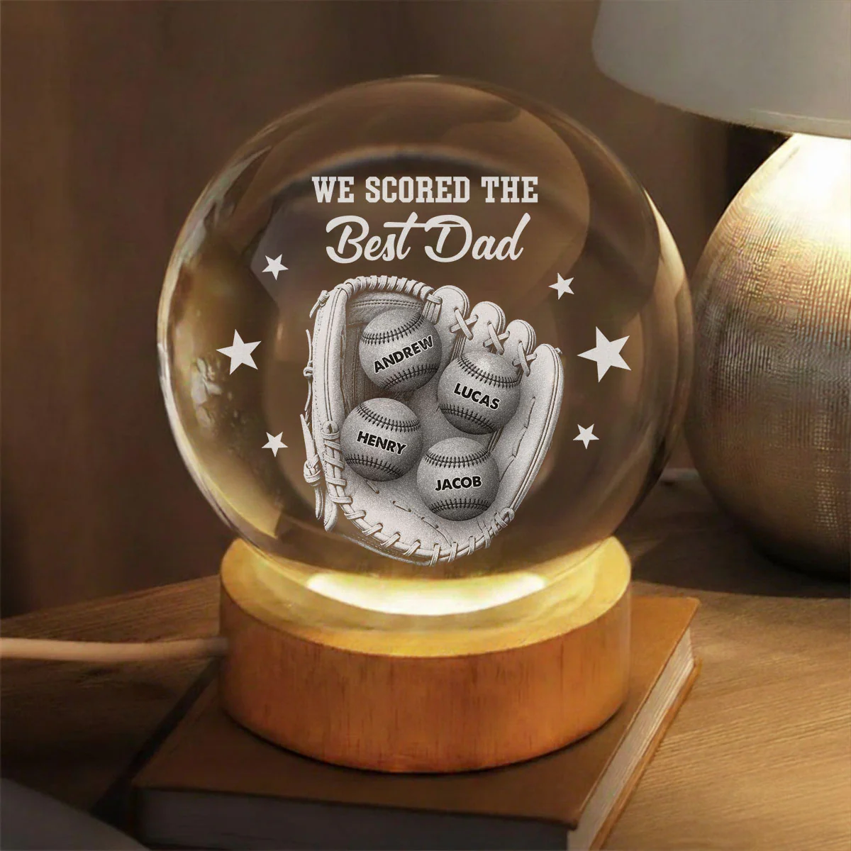 Our Daddy - Personalized Custom Crystal Globe Lamp - Image 2