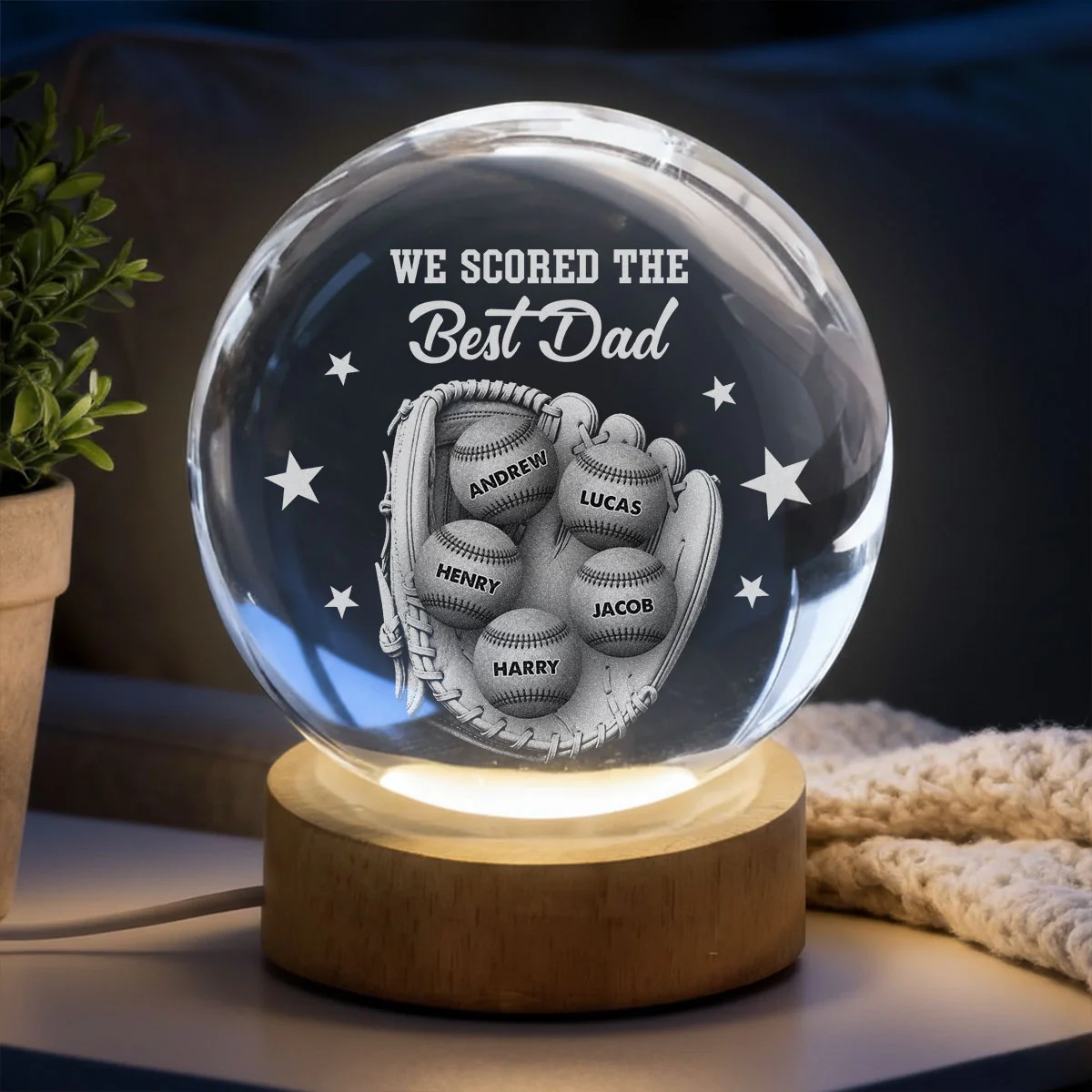 Our Daddy - Personalized Custom Crystal Globe Lamp - Image 3
