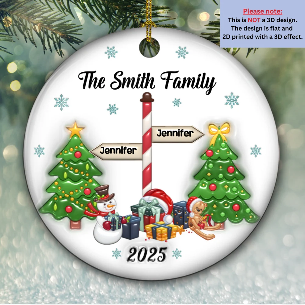 Our Family 2025 - Personalized Custom 3D Inflated Effect Ceramic Ornament - Image 5
