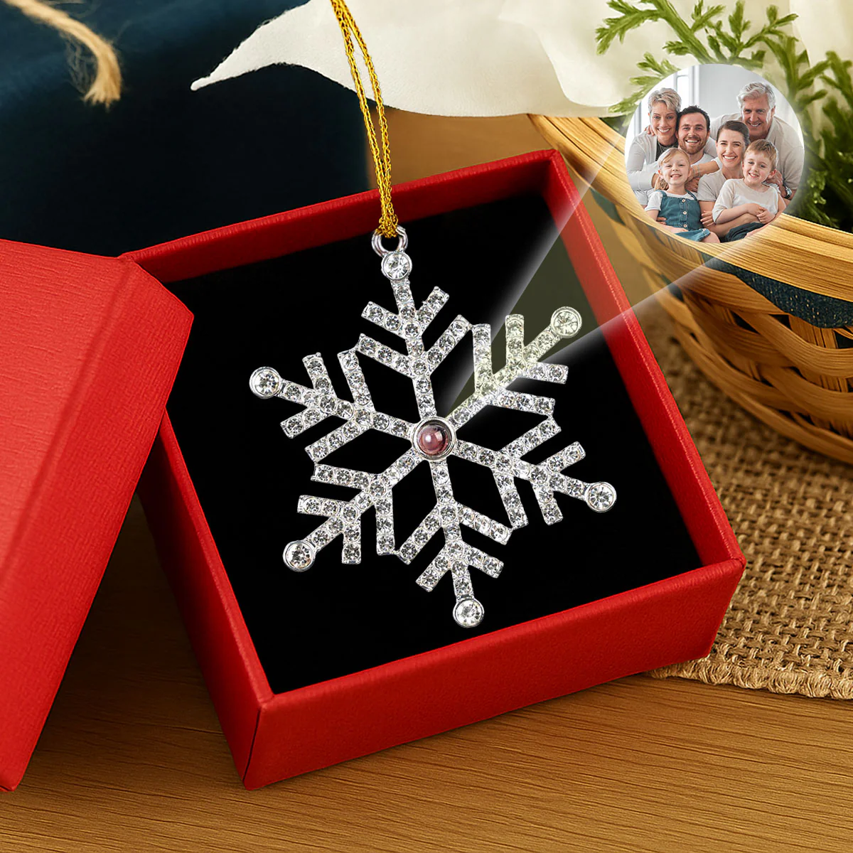 Our Family Moment - Personalized Custom Photo Snowflake Projection Ornament - Image 2