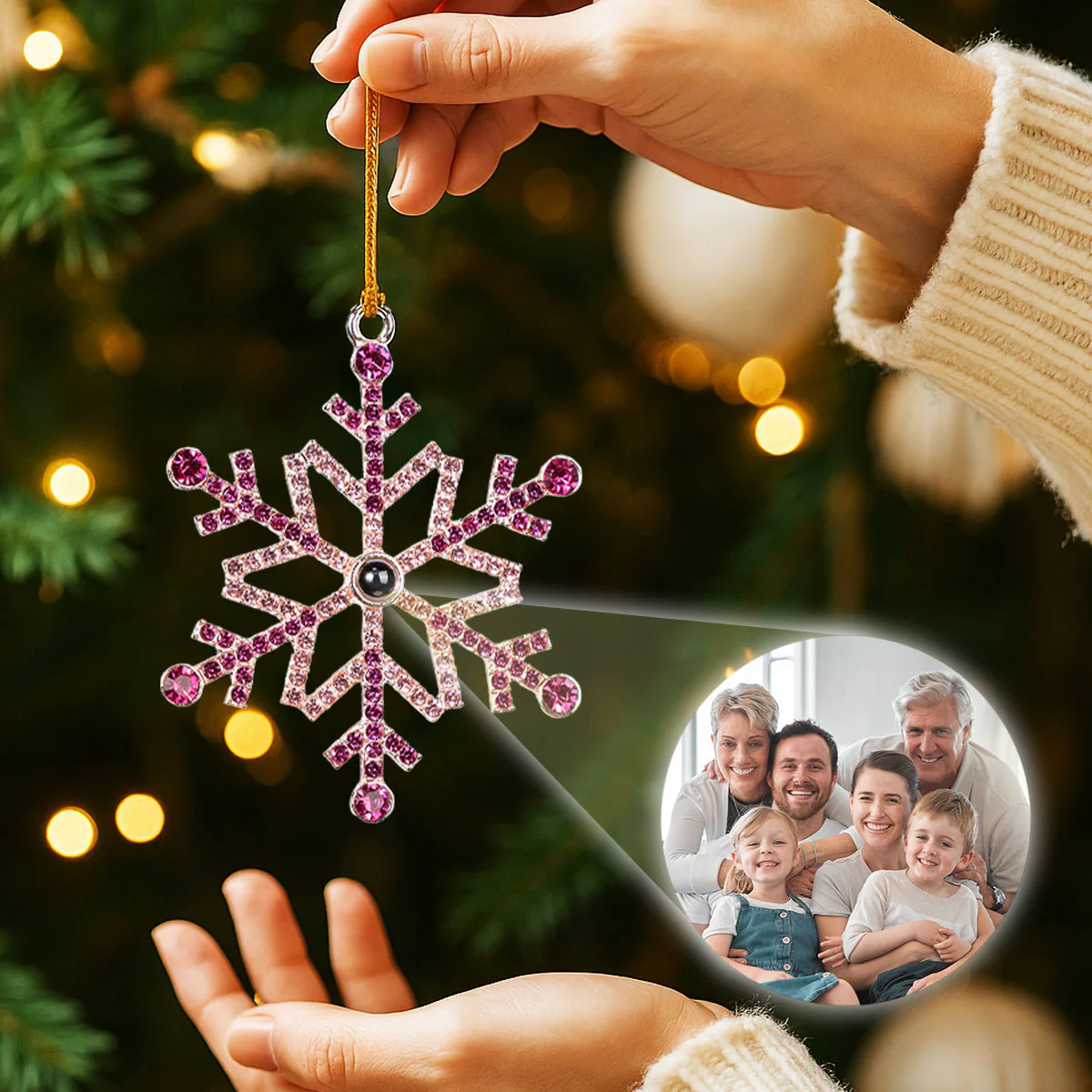 Our Family Moment - Personalized Custom Photo Snowflake Projection Ornament - Image 3