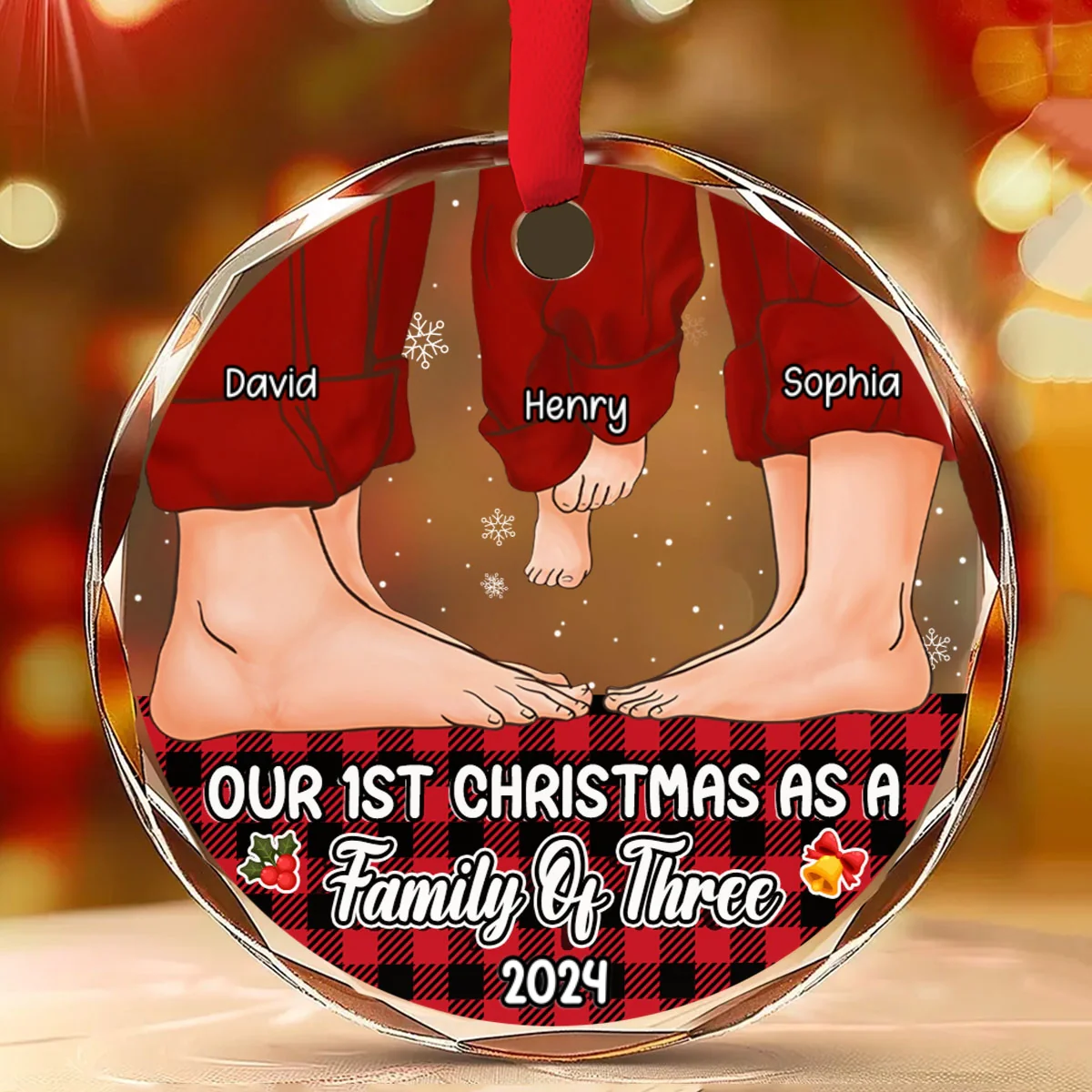 Our First Christmas As A Family - Personalized Custom Glass Ornament - Image 6