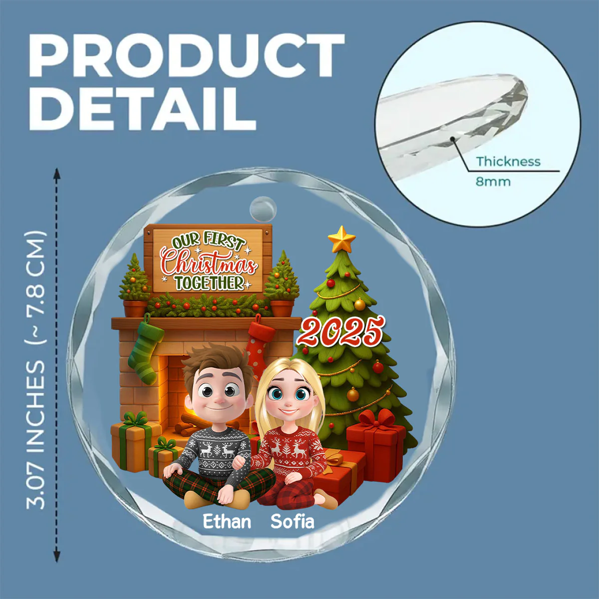 Our First Christmas Couple - Personalized Custom Glass Ornament - Image 5