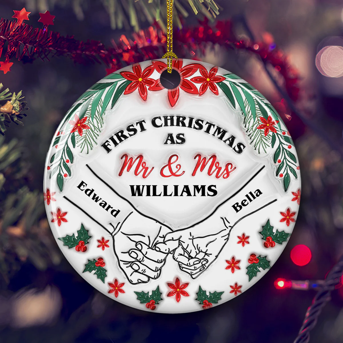 Our First Christmas Flower - Personalized Custom 3D Inflated Effect Ceramic Ornament - Image 3