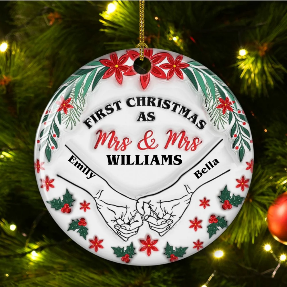 Our First Christmas Flower - Personalized Custom 3D Inflated Effect Ceramic Ornament - Image 4