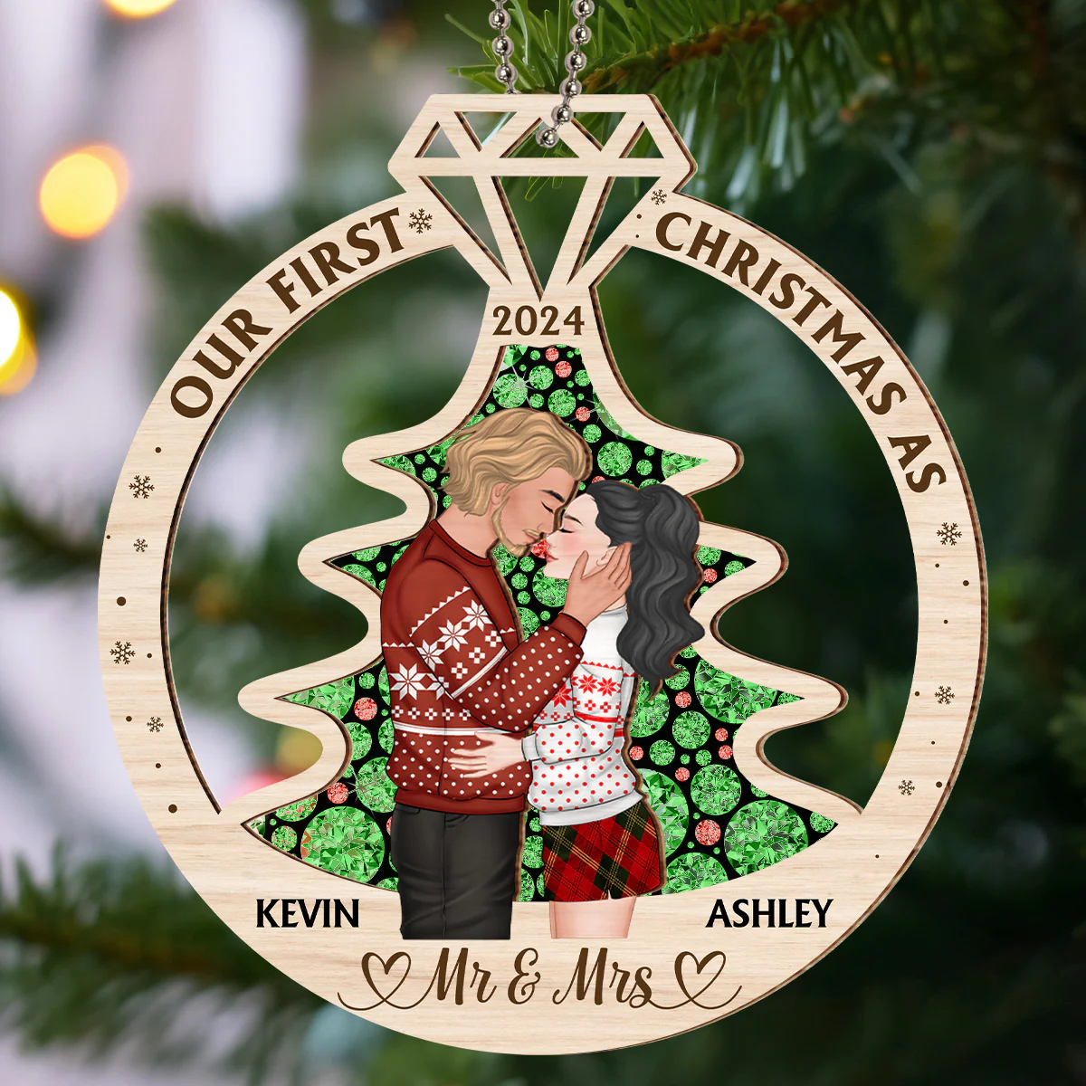 Our First Christmas Married - Personalized Custom Suncatcher Ornament - Image 3