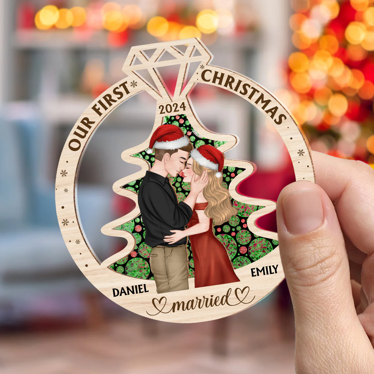 Our First Christmas Married - Personalized Custom Suncatcher Ornament - Image 4