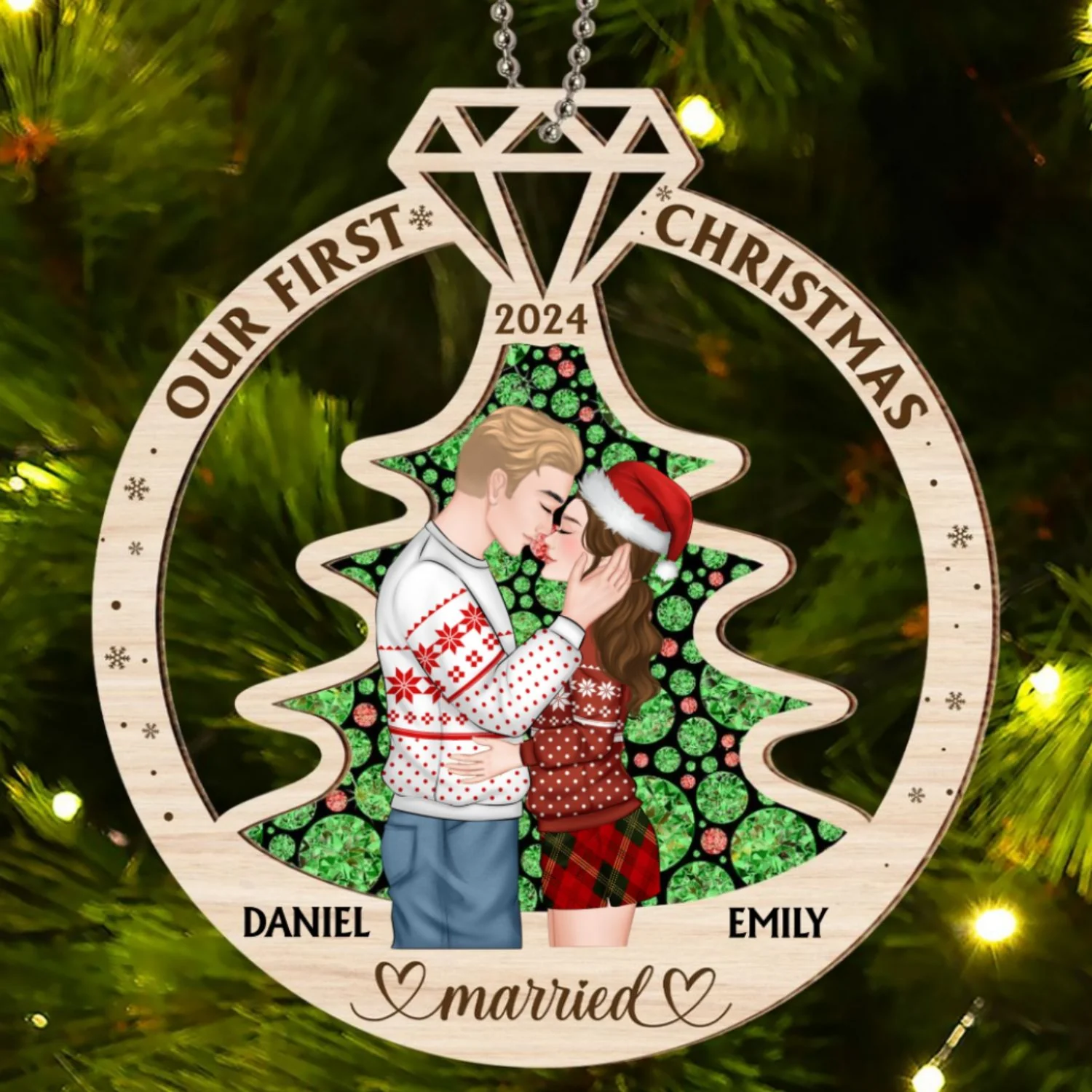 Our First Christmas Married - Personalized Custom Suncatcher Ornament - Image 6