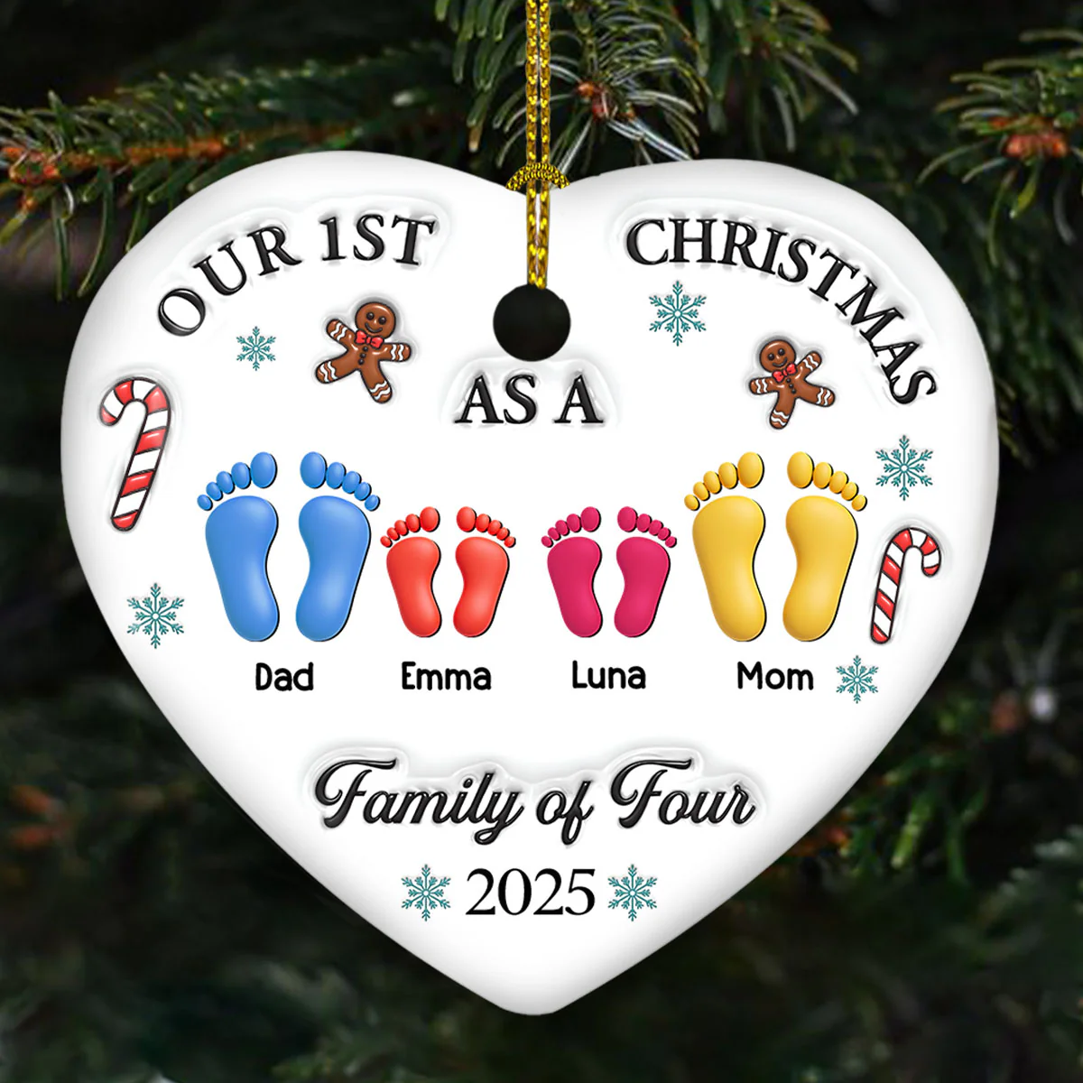 Our First Christmas - Personalized Custom 3D Effect Heart Ceramic Ornament - Image 3