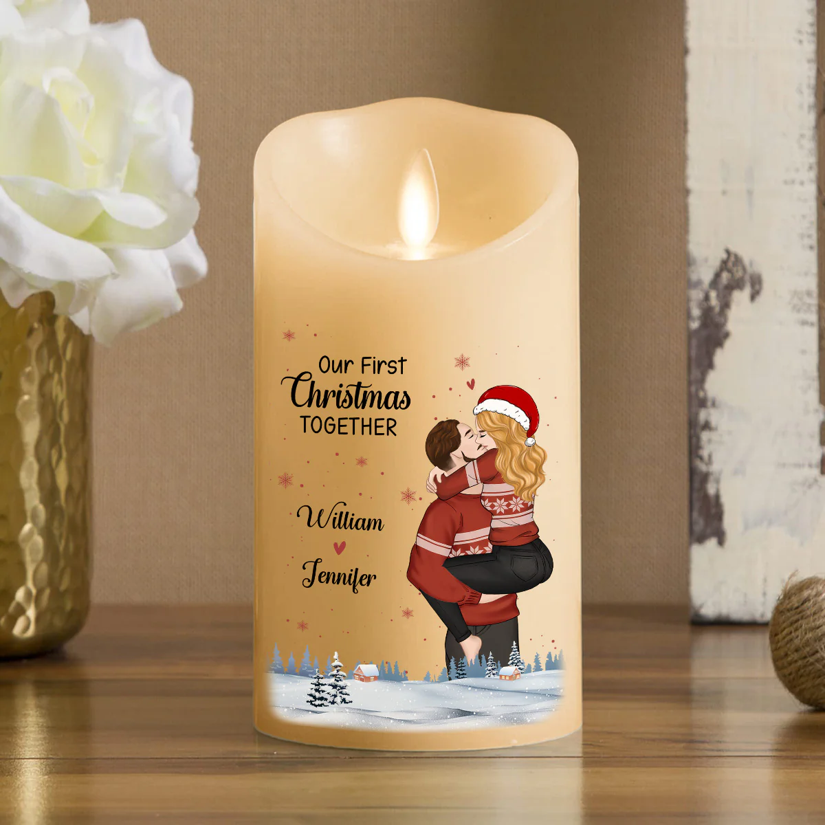 Our First Christmas Together - Personalized Custom LED Candle - Image 2