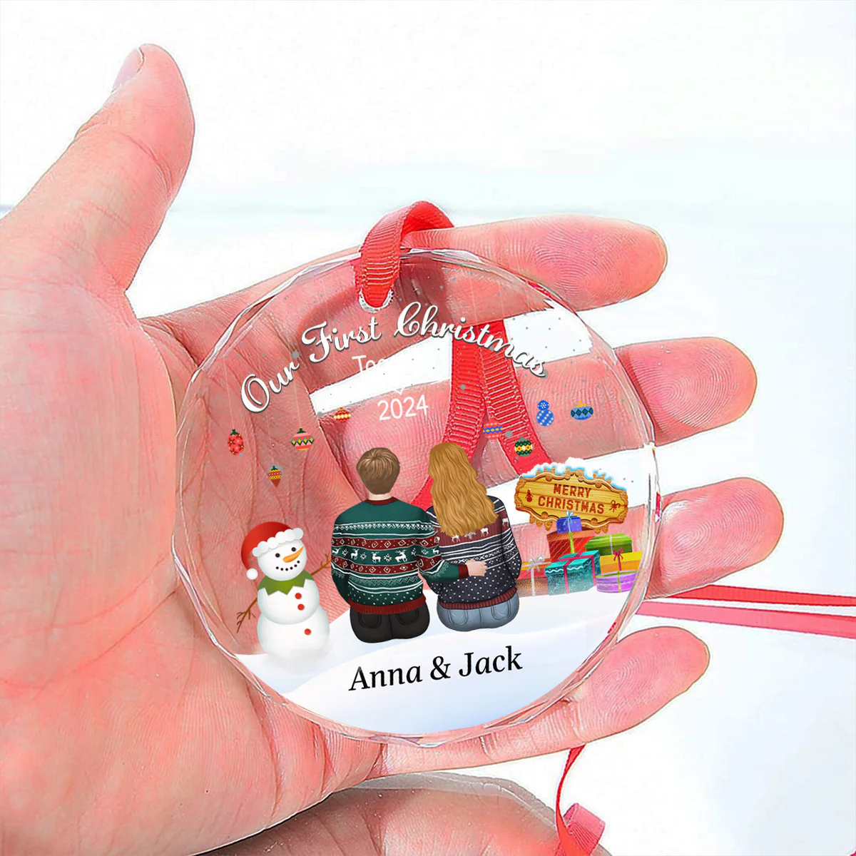 Our First Christmas Together Verson 2 - Personalized Custom Glass Ornament - Image 2