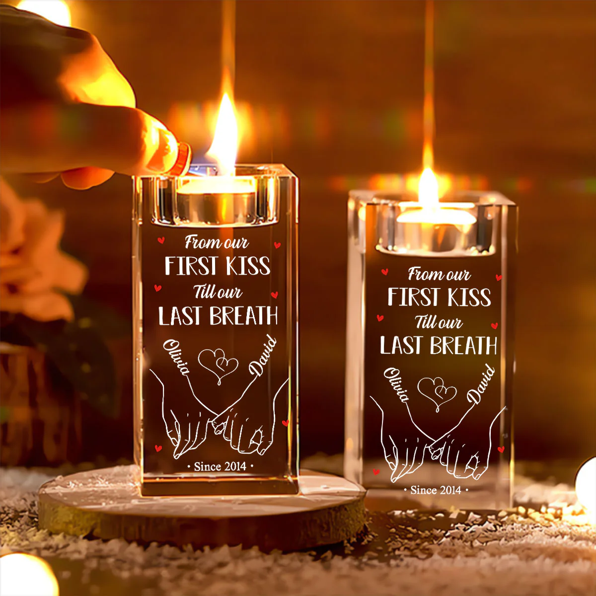 Our First Kiss - Personalized Custom Crystal Candle Holder - Image 2