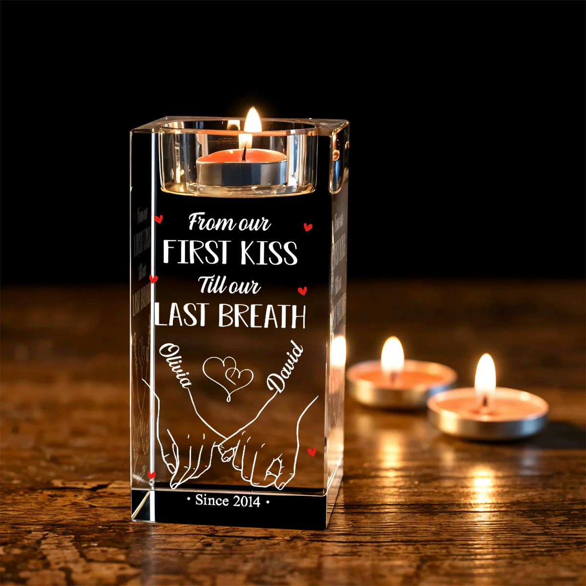 Our First Kiss - Personalized Custom Crystal Candle Holder - Image 3
