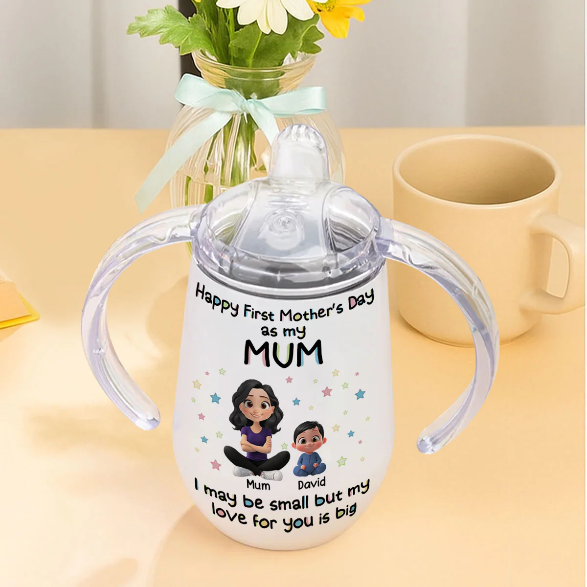 Our First Mother Day - Personalized Custom Sippy Cup With Handles - Image 4