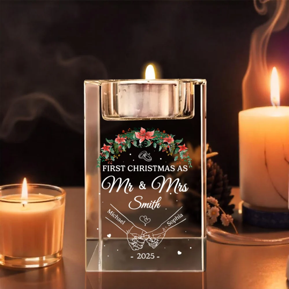 Our First Year - Personalized Custom Crystal Candle Holder - Image 8